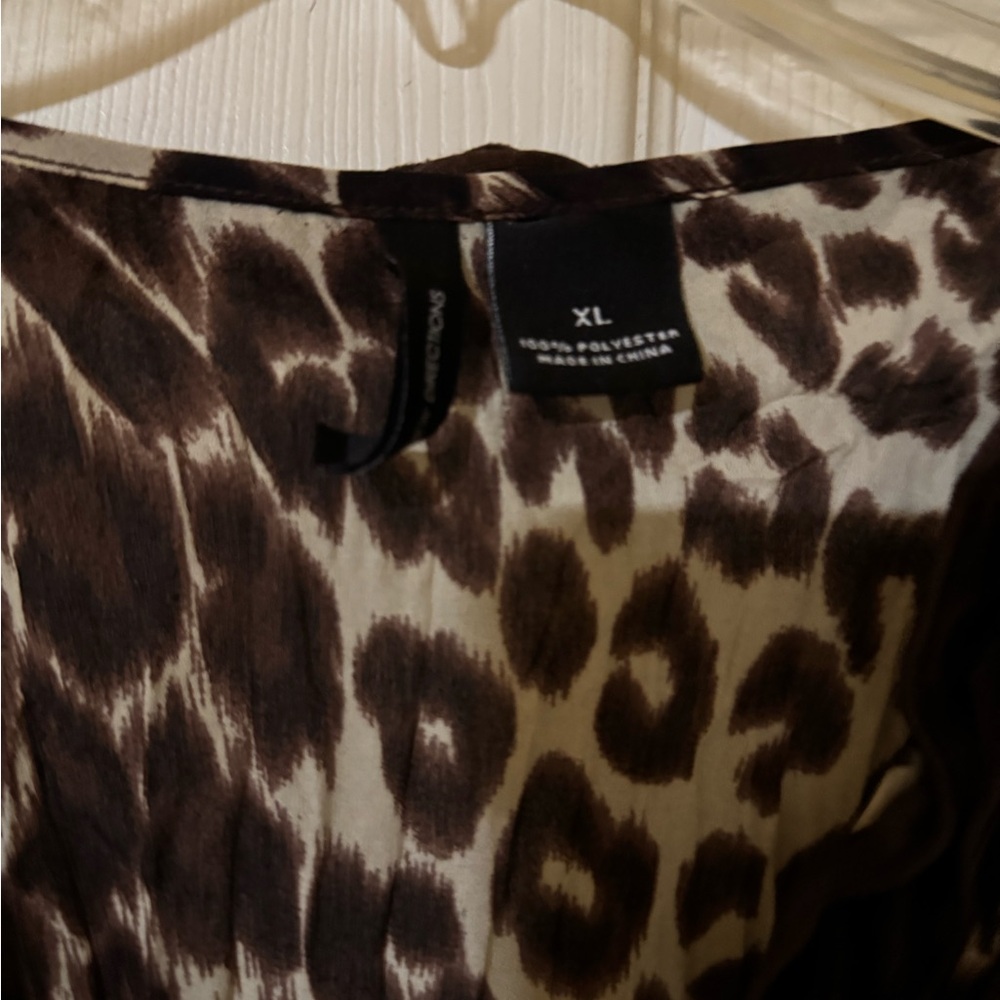 New Directions Brown Leopard Blouse with Ruffles - Picture 5 of 6